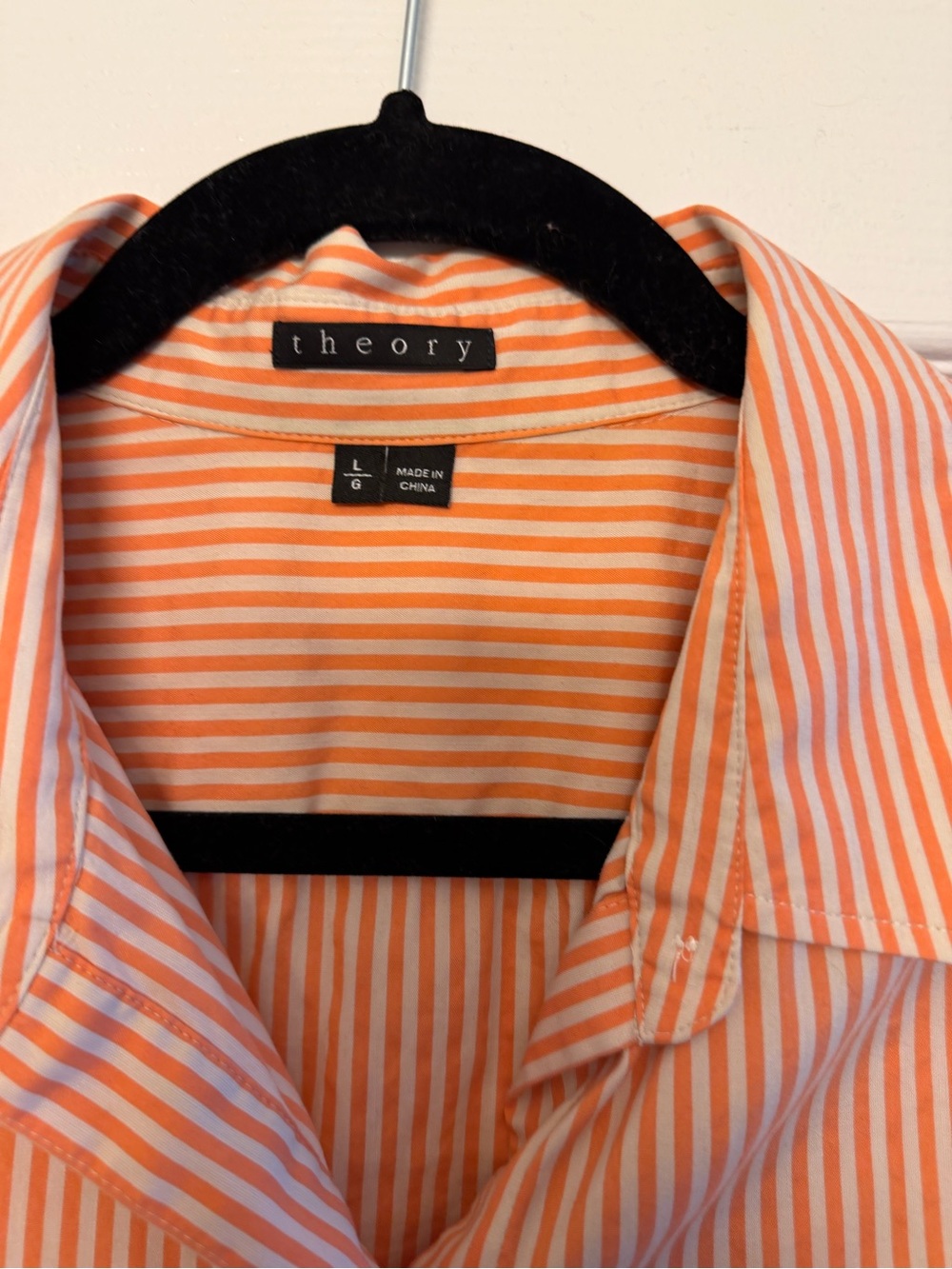 Orange and white pinstriped Theory button down top